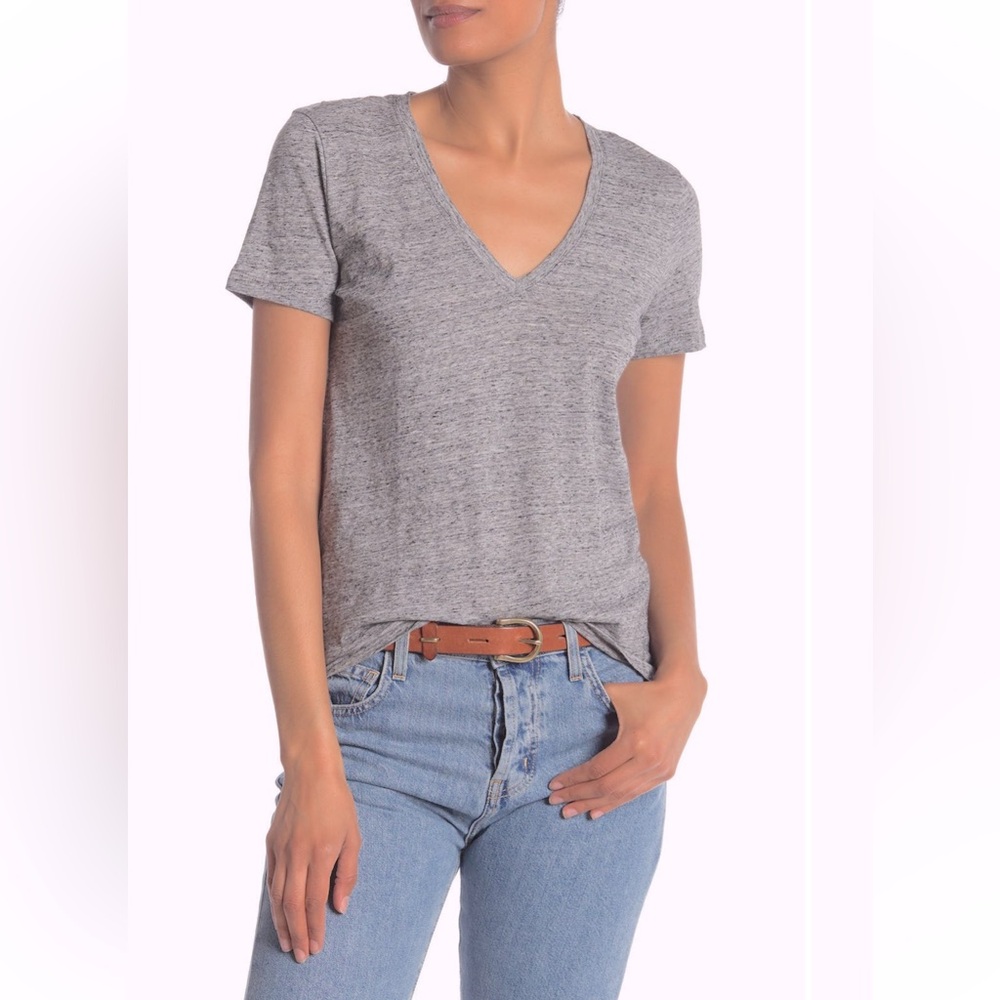 Madewell Oversized V-Neck Short Sleeve T-Shirt XXS in Heather Pewter